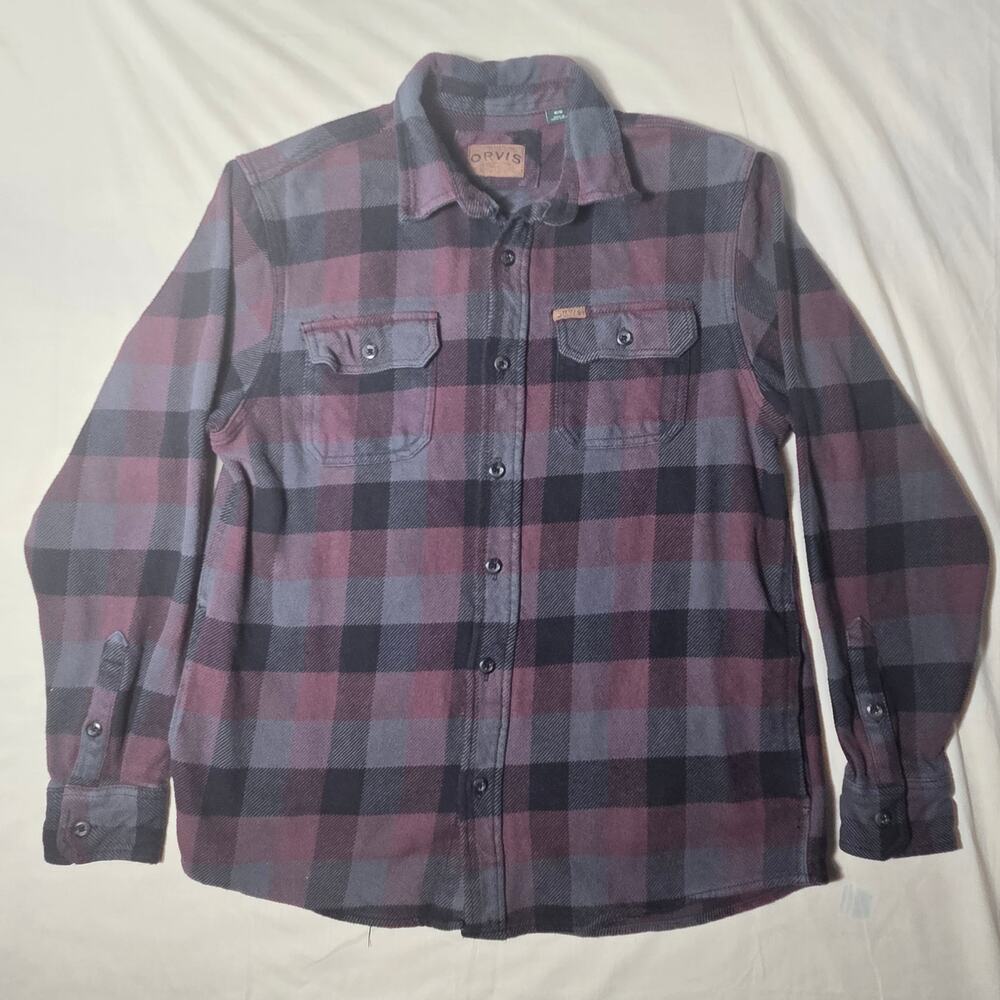 Orvis Big Bear Heavyweight Cotton Flannel Plaid Shirt Jacket Shacket Mens Medium